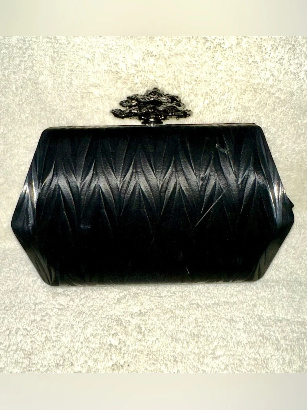 BC Bags Black Satin Rhinestone Rose Flower Clasp Hard Case